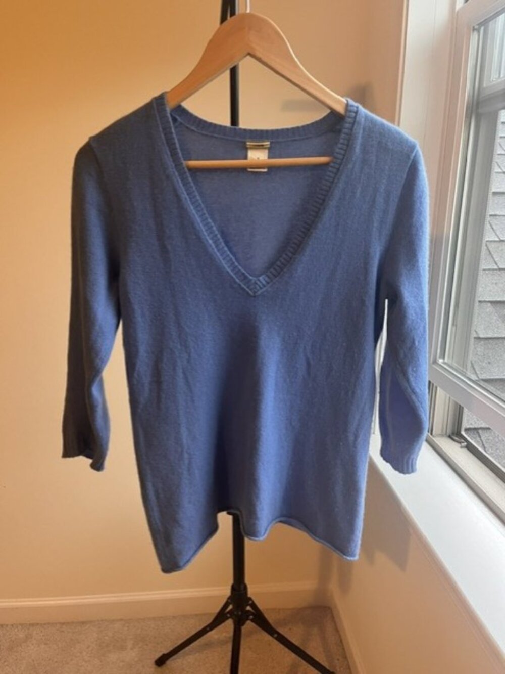 J.Crew 100% Cashmere Blue V-Neck Sweater Women's Knit Pullover- M
